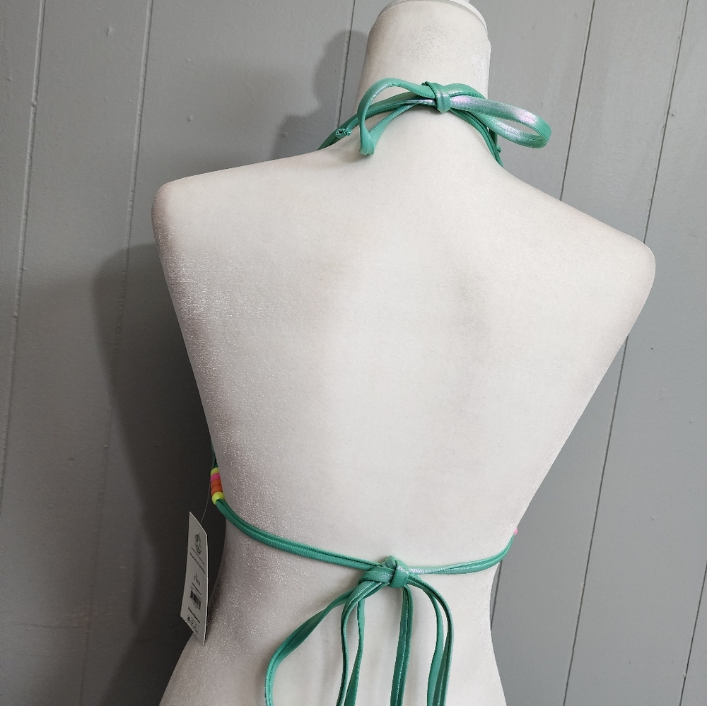 No Boundaries Green Glossy Bakini Top Size L - Picture 9 of 12